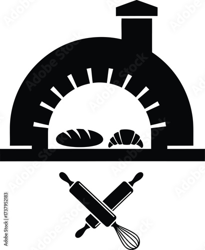 Rustic bakery oven with crossed baking utensils silhouette