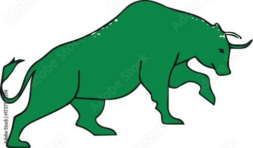 Green Bull: A bold, vibrant green bull charges forward with power and strength, symbolizing resilience and determination. 
