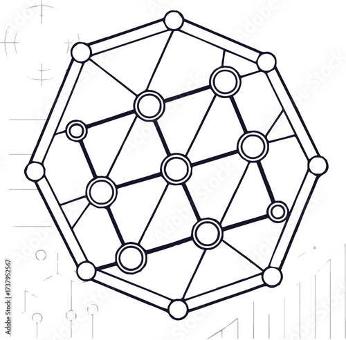 Geometric Abstraction: A stark, two-dimensional geometric design, consisting of interconnected lines and circular shapes, evokes a sense of structural harmony and modern precision. 