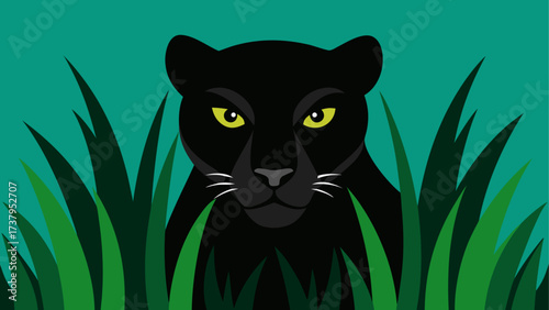 Black panther lurking in the tall grass