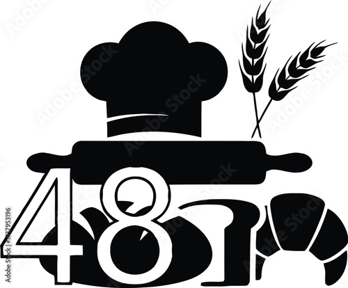 Bakery logo with rolling pin chef hat and baked goods