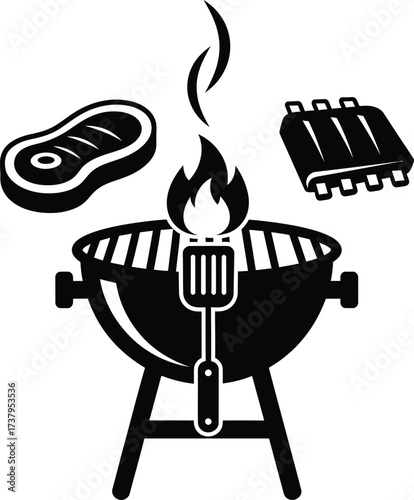 Barbecue grill with steak and ribs icon