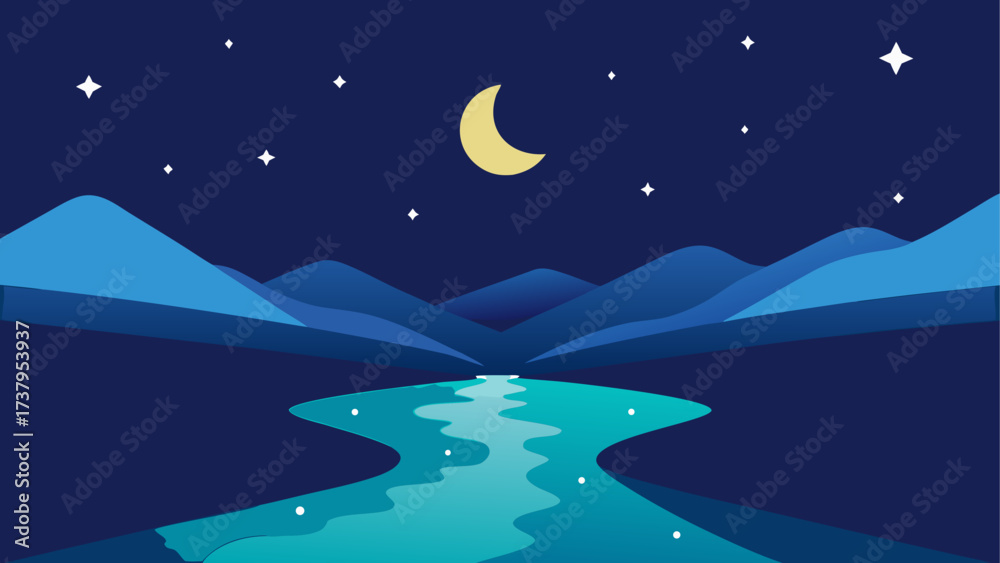 Fototapeta premium Scenic night landscape with moon and river