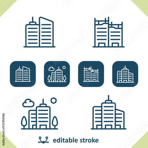City Icons. Apartment Building, Office Buildings Icon
