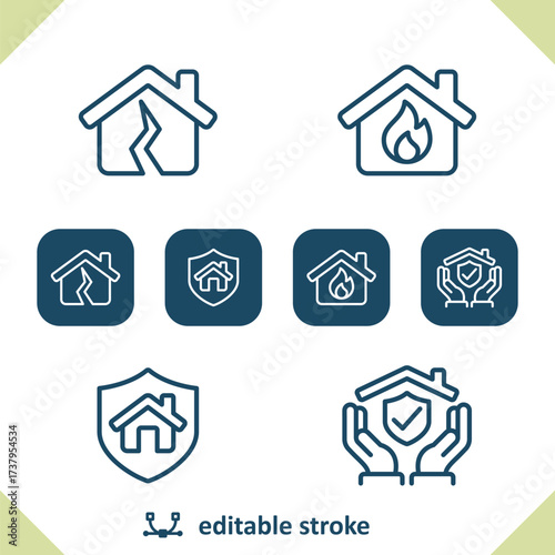 Home Insurance Icons. Security, House, Shield Icon