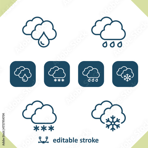 Weather Icons. Rain, Raining, Cloud, Snow, Snowing, Snowflake
