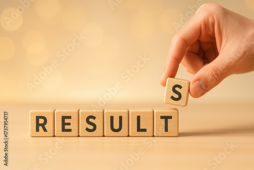 Hand Placing Letter Block S into Result with Blurred Background