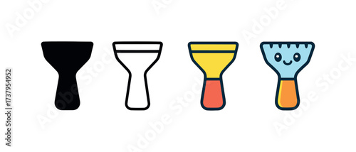 Vector icon ice scraper four styles black solid glyph outline minimal flat multicolor filled cartoon flat shaded.