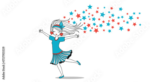 A happy girl with stars in her hair celebrating a joyful moment.