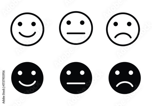 Emotions Expressed: A collection of expressive smiley faces, each conveying a distinct emotion—joy, neutrality, and sadness—designed with elegant simplicity. 