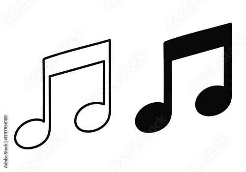 Musical Notes: A simple, black-and-white representation of a musical note, perfectly capturing the essence of sound and rhythm. Use for music concepts and projects, representing musical compositions.