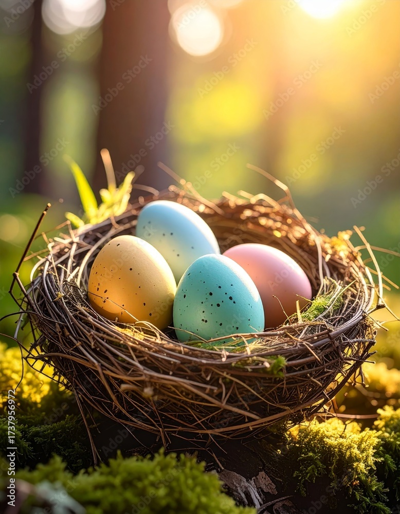 Obraz premium Easter eggs in bird nest