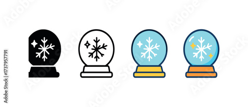 Vector icon icy crystal ball four styles black solid glyph outline minimal flat multicolor filled cartoon flat shaded.
