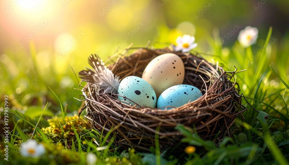 Fototapeta premium Easter eggs in bird nest