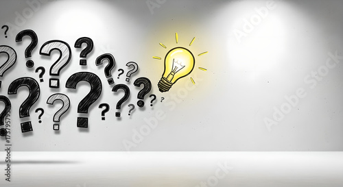 Question Marks And Lightbulb Idea Problem Solving Copy Space