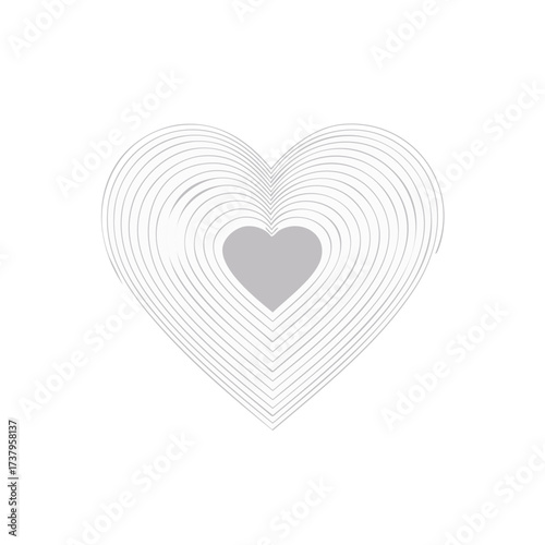 Abstract gray heart with expanding concentric lines vector illustration