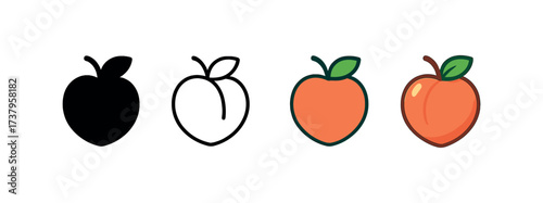 Vector icon peach four styles black solid glyph outline minimal flat multicolor filled cartoon flat shaded.