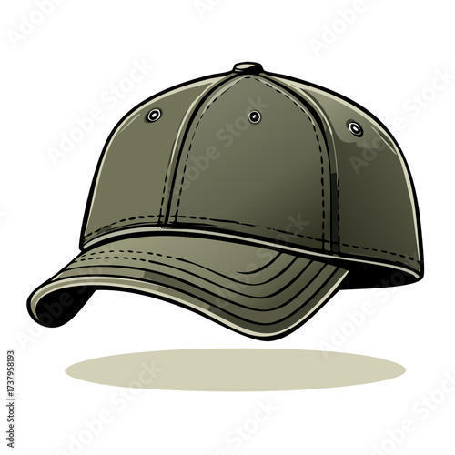 Classic Green Baseball Cap with Curved Bill and Stitched Panels