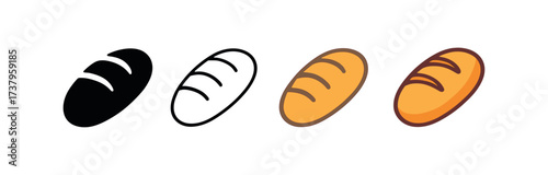 Vector icon bread loaf four styles black solid glyph outline minimal flat multicolor filled cartoon flat shaded.