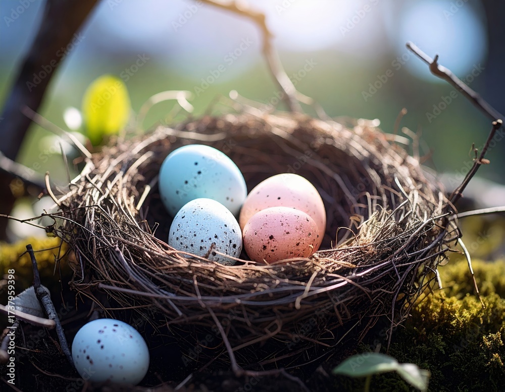 Obraz premium Easter eggs in bird nest