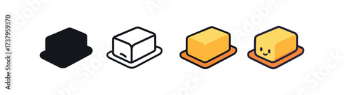 Vector icon butter block four styles black solid glyph outline minimal flat multicolor filled cartoon flat shaded.