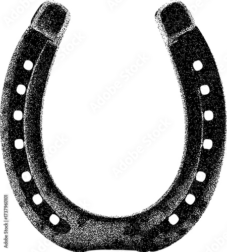 A black horseshoe with white dots, symbolizing luck and equestrianism