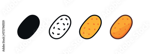 icon croquette four styles black solid glyph outline minimal flat multicolor filled cartoon flat shaded.