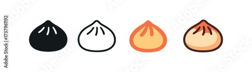 Vector icon bao bun four styles black solid glyph outline minimal flat multicolor filled cartoon flat shaded.