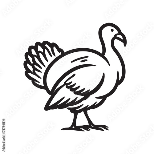  Simple, thick-lined sketch of a standing turkey.