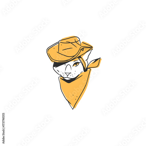 Hand drawn vector abstract graphic line collection with doodle cute funny cartoon cowboy cats characters in hat.Vector illustration of funny cartoon adorable cat in trendy style. Line icon pet print.