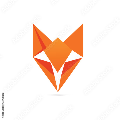 Geometric orange fox head logo abstract origami style vector illustration animal