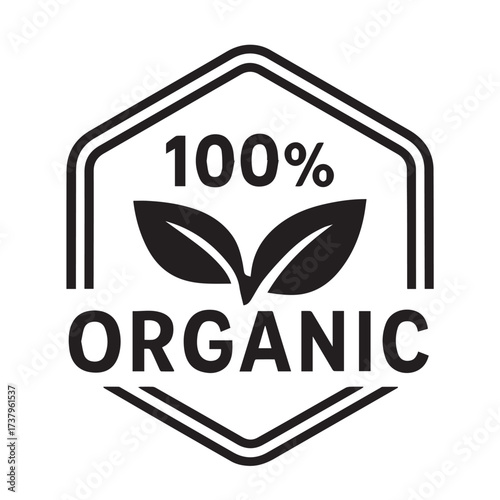 100% Organic Certified Product Label with Leaves