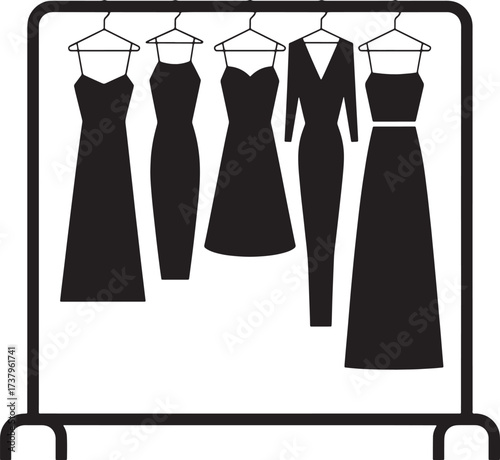 Collection Dresses Displayed on Clothing Rack Apparels for Clothes Store Boutique
