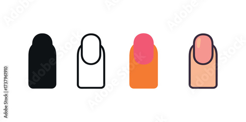 Vector icon nails four styles black solid glyph outline minimal flat multicolor filled cartoon flat shaded.