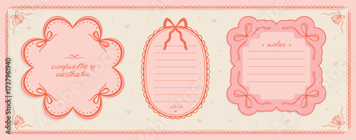 Coquette Vintage Girly Sticky Note Set. Retro Decorative Cards Collection