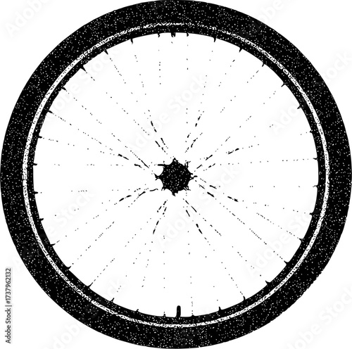 Black and White Silhouette of a Bicycle Wheel with Spokes and Tire