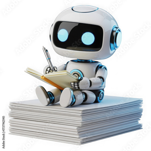 A cute AI robot character performing various business and finance activities GPT chatbot icon. Artificial intelligence trendy technology, support service, funny automation computer