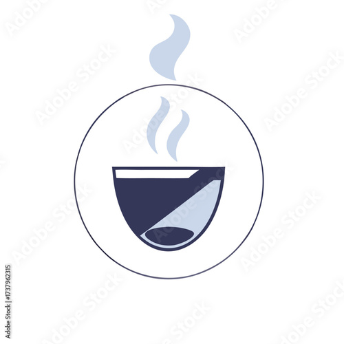 Dark blue bowl with light blue steam rising inside a circle vector illustration drink