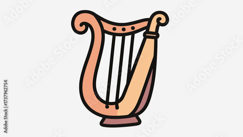 A simple and elegant doodle-style illustration of a classical harp, a beautiful and timeless icon for music, harmony, angels, and celestial, ethereal sounds.
