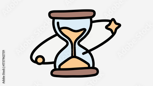 A simple and charming doodle-style illustration of a magical hourglass with a star, a whimsical icon for fantasy, time, and the enchanting passage of moments.
