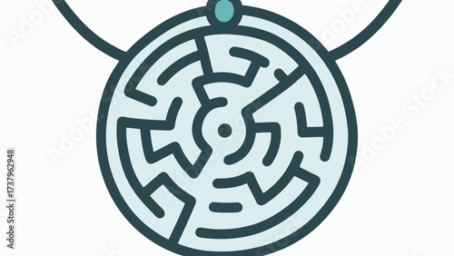 A simple and modern doodle-style illustration of a circular maze, a classic and timeless icon symbolizing challenges, complex problem-solving, and life's journey.
