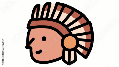 A simple and charming doodle-style icon of a Native American chief with a traditional feather headdress, a classic symbol of culture, wisdom, and heritage.
