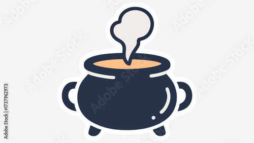 A simple and charming doodle-style illustration of a steaming cauldron, a classic and mystical icon for Halloween, magic, potions, and fantasy cooking.
