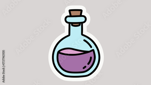 A simple and charming doodle-style illustration of a magic potion bottle, a classic and mystical icon for fantasy, alchemy, and whimsical Halloween themes.
