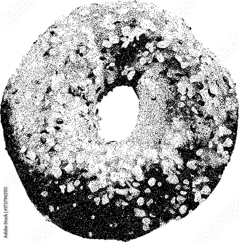 Black and White Stippled Illustration of a Textured Donut with a Hole