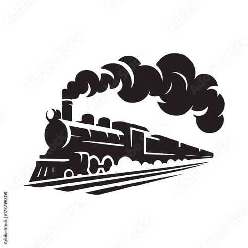 steam train rushing forward vector silhouette clip art logo design illustration