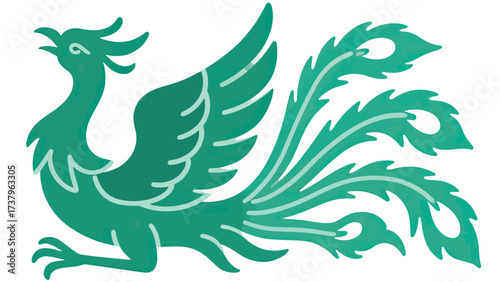An elegant and powerful flat design icon of a rising phoenix, a classic and timeless symbol of rebirth, immortality, and the eternal flame of resilience.
