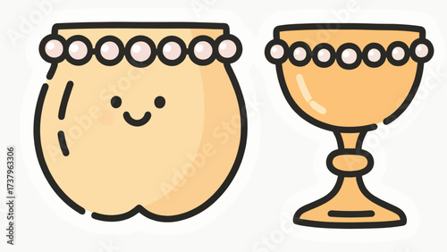 A simple and charming doodle-style illustration of two golden goblets, one with pearls, classic icons of celebration, royalty, and shared special moments.

