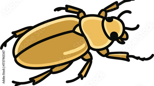 A simple and bold doodle-style illustration of a golden scarab beetle, a powerful and mystical ancient Egyptian symbol of rebirth, transformation, and the sun.

