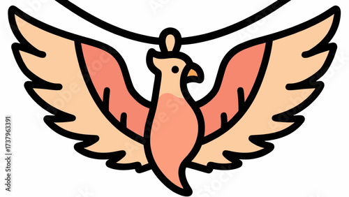 A simple and powerful doodle-style illustration of a phoenix pendant, a classic and mystical icon of rebirth, immortality, and eternal flame in a modern design.
